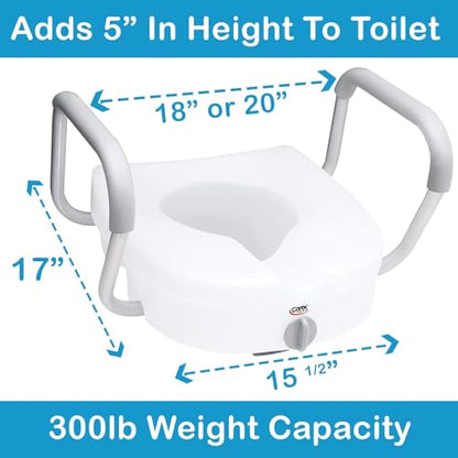 Carex E-Z Lock Raised Toilet Seat with Armrest, Weight Capacity 300 lbs