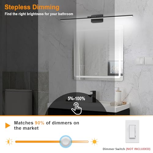 LED Bathroom Vanity Light, Modern Bathroom Light Fixture Over Mirror (3000K/4000K/6000K, Dimmable), Vanity Light Bar with Angle Adjustable, 48 Inch, Black - color: Black, size: 48 inch