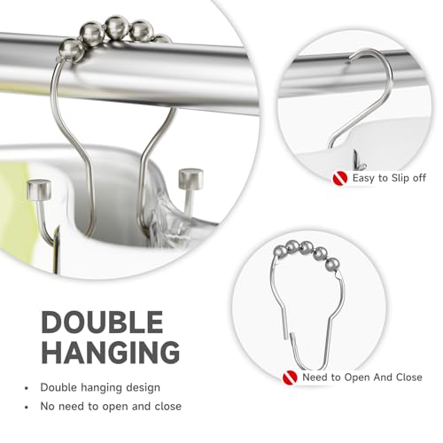 Bathway Shower Curtain Hooks, Shower Curtain Rings Rust Proof Double Hook Shower Curtain Hooks with Clindrical Design, 12 Pcs Nickel Shower Hooks for Shower Curtain, Metal Shower Rod Hooks - color: Nickel, style: Modern Shower Hooks with Cylinders