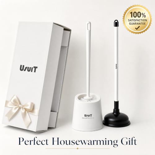 Toilet Plunger and Brush Set with Hideaway Holder | Heavy Duty, Compact, Modern Home Decor