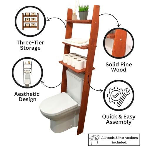Over The Toilet Bathroom Organizer Shelves, 3-Tier Freestanding Above Toilet Storage Ladder Shelf, Standing Space Saver Behind Toilet Small Bathroom Organizer (Grey) - color: Grey