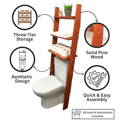 Over The Toilet Bathroom Organizer Shelves, 3-Tier Freestanding Above Toilet Storage Ladder Shelf, Standing Space Saver Behind Toilet Small Bathroom Organizer (Grey) - color: Grey