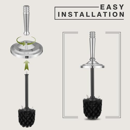 Chrome Toilet Brush and Holder Set，Toilet Bowl Brush and Holder | Heavy Duty Toilet Brush for Bathroom, Stainless Steel Toilet Cleaner Brush,Deep Cleaning,Space Saving,Covered Brush - color: Chrome