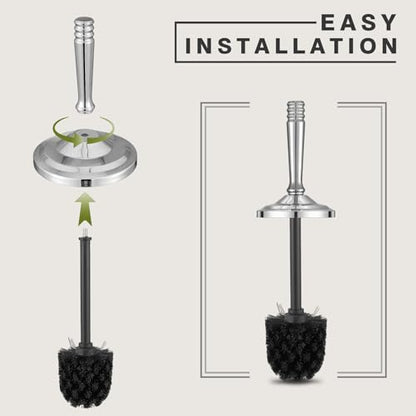 Chrome Toilet Brush and Holder Set，Toilet Bowl Brush and Holder | Heavy Duty Toilet Brush for Bathroom, Stainless Steel Toilet Cleaner Brush,Deep Cleaning,Space Saving,Covered Brush - color: Chrome