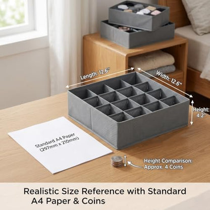 SUREMAX 5-Pack Underwear Drawer Organizer for Socks, Bras, Ties, Grey | Foldable, Fabric Drawer Dividers, Fits Standard 13"+ Dressers, 55 Compartments, for Bedroom, Closet, Bathroom