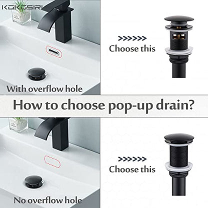 KOKOSIRI Pop Up Sink Drain with Strainer Basket, Matte Black Bathroom Sink Drain with Detachable Hair Catcher Anti Clogging for Vanity Vessel Sink Without Overflow, C1002BK - color: Matte Black