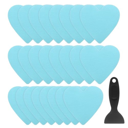 HARFINGTON 24pcs Non Slip Bathtub Stickers Bath Shower Floor 4" Anti-Slip Adhesive Sticker Tape Heart Style Decals with Scraper for Bathroom Kitchen Bathtub Treads Stairs, Blue - color: Blue