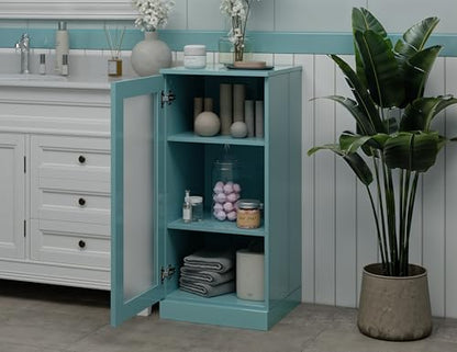 100% Solid Wood Bathroom Cabinet, Frosted Door, Aqua, 16.5" w x 35.75" h x 15.5" d, Renewable Eco-Friendly Wood, Made in Brazil - color: Aqua, style: Frosted Glass Door
