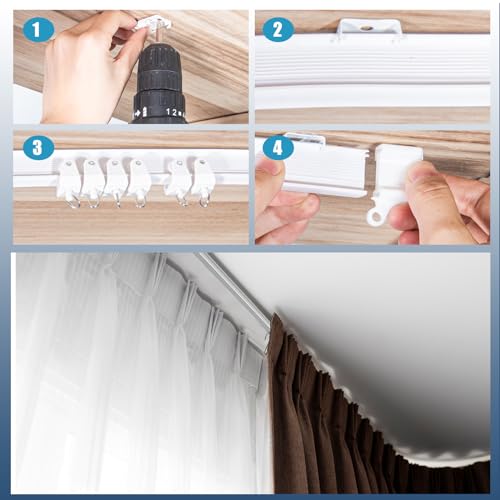 16.5 FT Bendable Curtain Track Ceiling,Mounted Straight Curved Ceiling Track Set Installation for Windows Curtain Room Divider - 5 Meter White