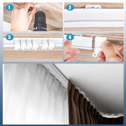 16.5 FT Bendable Curtain Track Ceiling,Mounted Straight Curved Ceiling Track Set Installation for Windows Curtain Room Divider - 5 Meter White