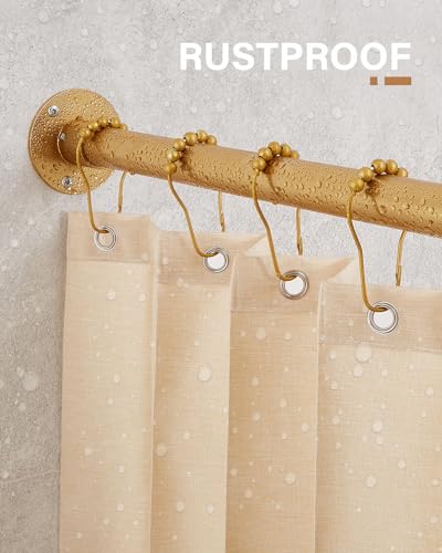 Corner Shower Curtain Rod, [24"-37"] x [24"-37"] Adjustable L Shaped Shower Rod No-Sagging Square 90 Degree Curved Curtain Rod for Bathroom with 12 Hooks & Ceiling Support - Gold - size: 24"-37" x 24"-37"