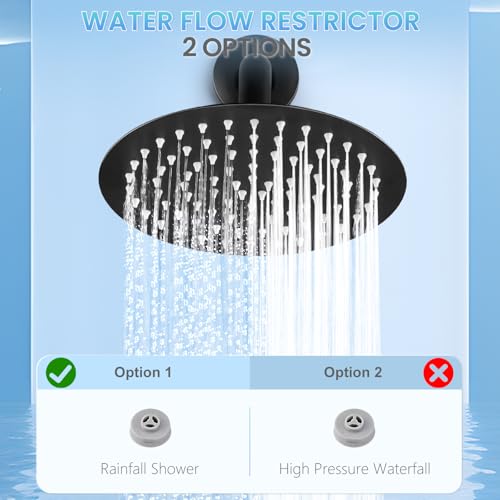 8 Inch Matte Black Round Rainfall Shower Head, All Metal Stainless Steel Rain Shower Heads with 90 Anti-Clog Silicone Nozzles, Wall or Ceiling Mount - color: Matte Black, size: 8 Inch