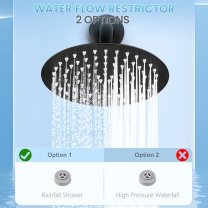8 Inch Matte Black Round Rainfall Shower Head, All Metal Stainless Steel Rain Shower Heads with 90 Anti-Clog Silicone Nozzles, Wall or Ceiling Mount - color: Matte Black, size: 8 Inch