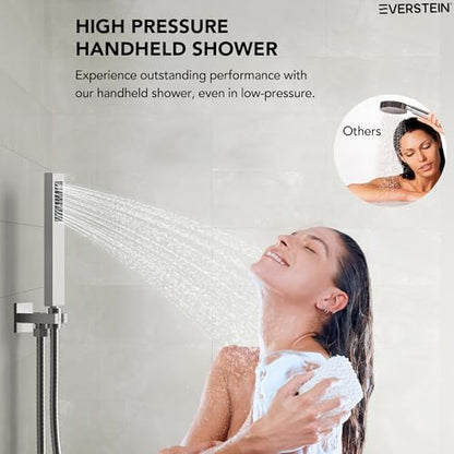 12" High-Pressure Rainfall Shower Faucet with Valve for Bathroom, Dual Rainfall Shower Head System with 6 Body Jets, Rough in-Valve (Brushed Nickel) | High-Pressure, Dual 12" Rainfall Shower Head System, 6 Body Jets, Rough in-Valve - color: Brushed Nickel