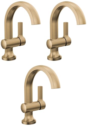 Delta Albion Brushed Gold Bathroom Faucet 1 Hole, Single Hole Bathroom Sink Faucet for Vanity, Metal Push-Pop Drain Assembly, Champagne Bronze 15855LF-CZ (Pack of 3) - color: Champagne Bronze, size: (Pack of 3)