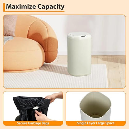 30L (8 Gallon) Beige Stainless Steel Motion Sensor Trash Can - Touchless Automatic Lid, Cylindrical Smart Waste Bin for Kitchen Bathroom Living Room Home Office