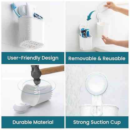 TAILI Suction Toothbrush Holder 2 Pack, Tumblers Replacement Shower Toothbrush Holder for Wall, Powerful Toothpaste Toothbrush Suction Cup, Self-draining Shower Razor Holder, Kitchen Tableware Holder - color: White (2 Pack)