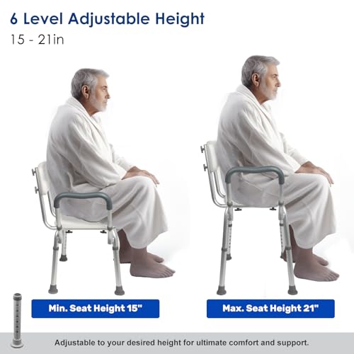 Shower Chair with Arms and Back Heavy Duty 330lbs, Shower Chair for Inside Shower, Shower Seat for Inside Shower Bathroom Chair with Cutout Seat & Cold-Proof Pads, Tools-Free Assembly - color: Blue Pad-large