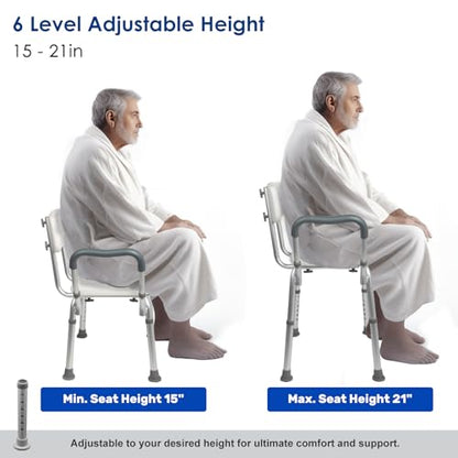 Shower Chair with Arms and Back Heavy Duty 330lbs, Shower Chair for Inside Shower, Shower Seat for Inside Shower Bathroom Chair with Cutout Seat & Cold-Proof Pads, Tools-Free Assembly - color: Blue Pad-large