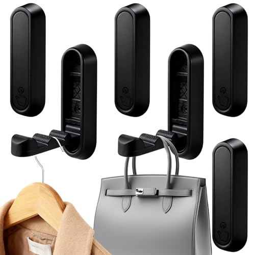 6 Pack Folding Wall Hooks – Heavy Duty Black Coat Hooks, Foldable Zinc Alloy Wall Mount Hooks for Hanging Coats, Hats, Towels, Bags, Keys, Robes, Christmas Socks & Wreaths – Holds up to 55 lbs - color: Black 6 Pack