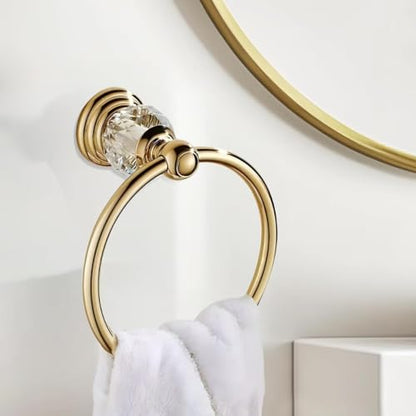 Crystal Gold Towel Ring, Gold Bathroom Towel Holder Ring, Golden Towel Rack Hanger Home Hand Towel Ring Towel Holder for Bathroom Wall Mounted Bathroom Accessory - color: Gold