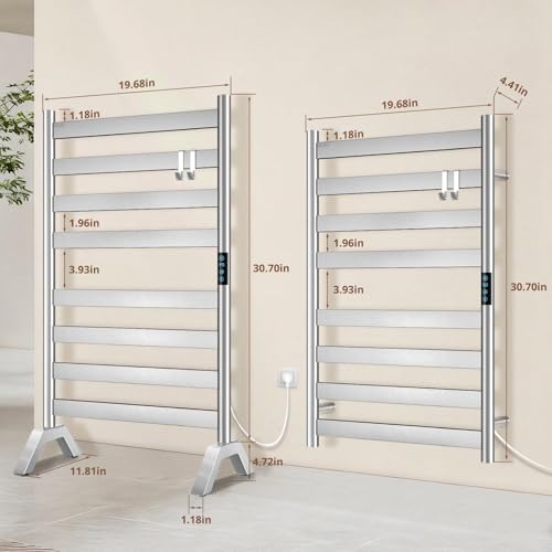 Heated Towel Rack Freestanding & Wall-Mounted, WiFi 8 Bar Towel Warmer Rack | WiFi Control, Extra-Wide Heating, Child Safety Lock, 1-24H Timer & Multi-Level Temp, Stainless Steel, Plug-in, Brushed Nickel - color: Brushed Nickel