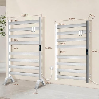 Heated Towel Rack Freestanding & Wall-Mounted, WiFi 8 Bar Towel Warmer Rack | WiFi Control, Extra-Wide Heating, Child Safety Lock, 1-24H Timer & Multi-Level Temp, Stainless Steel, Plug-in, Brushed Nickel - color: Brushed Nickel