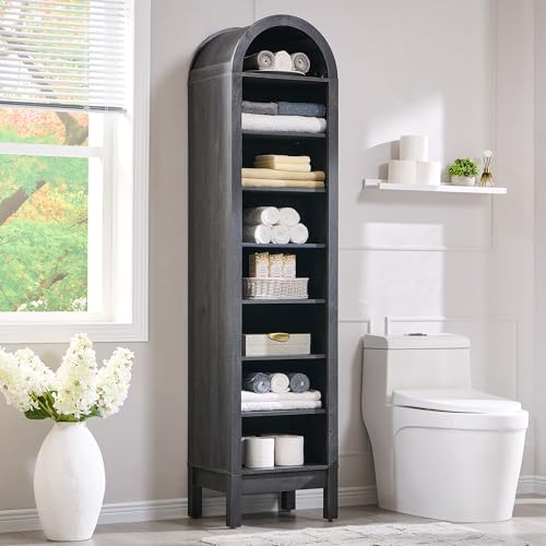 IFBUY 71" Tall Arched Bathroom Storage Cabinet, 8-Tier Modern Farmhouse Storage Cabinet with Adjustable Shelves, Wood Freestanding Cabinet for Bathroom, Living Room, Entryway, Hallway (Dark Grey) - color: Dark Grey, size: 71" Tall 8-Tiers(Middle)