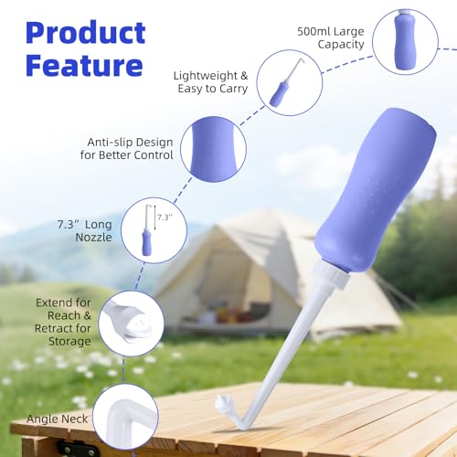 Hibbent Portable Bidet for Travel, Handheld Travel Bidet for Personal Hygiene Care, Personal Cleansing Use, Extended Nozzle, 17oz(500ml) Bathroom Toilet Spray, Purple - color: Purple, style: 500ml