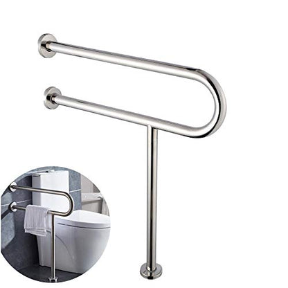 FlySkip Toilet Grab Bar,24 Inch Stainless Steel Handicap Rail for Bathroom Shower Safety,Non-Slip Hand Grips for Disabled, Elderly, Handicapped, and Pregnant Women,Floor to Wall-Mounted Support Bar | Floor to Wall-Mounted Support, 330LBS Load Capacity, St