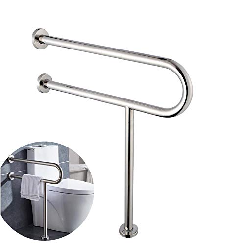 FlySkip Toilet Grab Bar,24 Inch Stainless Steel Handicap Rail for Bathroom Shower Safety,Non-Slip Hand Grips for Disabled, Elderly, Handicapped, and Pregnant Women,Floor to Wall-Mounted Support Bar | Floor to Wall-Mounted Support, 330LBS Load Capacity, St