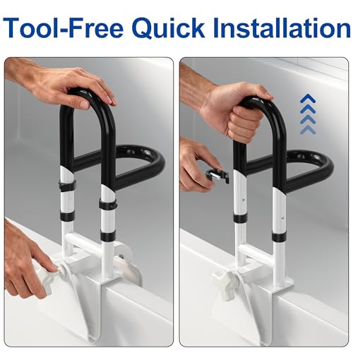 Adjustable Bathtub Safety Rail with Double Grip | 14"–18" Shower Grab Bar for Seniors, Elderly & Disabled, Non-Slip Tub Side Bar Clamp for Bathroom Support