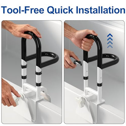 Adjustable Bathtub Safety Rail with Double Grip | 14"–18" Shower Grab Bar for Seniors, Elderly & Disabled, Non-Slip Tub Side Bar Clamp for Bathroom Support