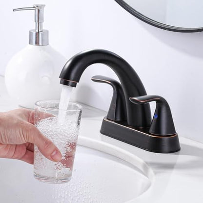 Bathroom Sink Faucet Oil Rubbed Bronze, 4 Inch Centerset Bathroom Faucet | ALEASHA 2 Handles Vanity Faucet with Pop Up Drain Stopper, RV Lavatory Vanity Faucets with Aesthetic Appeal - color: Oil Rubbed Bronze