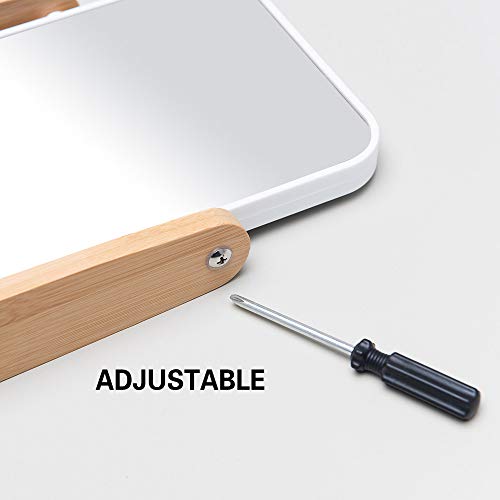 YEAKE Vanity Makeup Mirror with Natural Bamboo Stand, 8 Inch Double Sided 360 Degree Swivel Magnifying Mirror for Table, Desk, Countertop Shaving Make Up - color: White-rectangle (1x,2x)