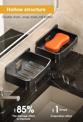 2 Pack Shower Soap Holder, Wall Mounted Soap Box Container, Bar Soap Holder with Drain for Shower, Bathroom, Kitchen(Black) - color: Black