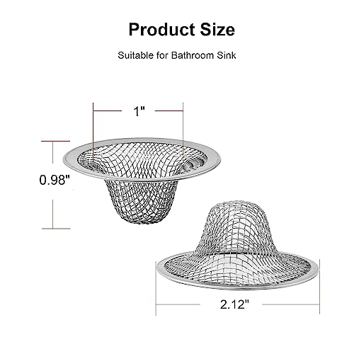 6-Pack Bathroom Mesh Sink Drain Strainer - 2.12" Top / 1" Small Stainless Steel Hair Basket Catcher for Bathroom Sink, Lavatory, Balcony, Utility, RV, Floor Drain