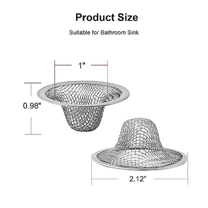 6-Pack Bathroom Mesh Sink Drain Strainer - 2.12" Top / 1" Small Stainless Steel Hair Basket Catcher for Bathroom Sink, Lavatory, Balcony, Utility, RV, Floor Drain