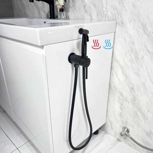 Handheld Bidet Sprayer for Toilet Warm Water Mounted on The Bathroom Vanity，Stainless Steel Hot and Cold Bidet Sprayer with Brass Mixing Valve for Feminine Hygiene (Matte Black) - color: Matte Black