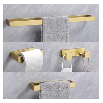 Lairuier Brushed Gold Bathroom Hardware Accessories, 4PCS Towel Bar Set | Including Towel Bar, Towel Holder, Toilet Paper Holder, Towel Hook, SUS304 Stainless Steel Bathroom Towel Holder Hardware Set - color: Brushed Gold, size: Set B
