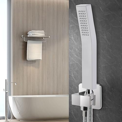 NearMoon Hand Held Shower Head, Luxury High Pressure Shower Kit with Wall Connector and Hose Set, for Bathroom Showering System Contemporary Square Style (Chrome Finish) - color: Chrome Finish