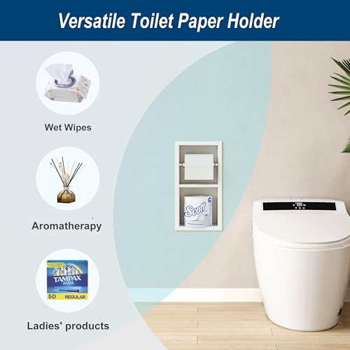 Neodrain White Recessed Toilet Paper Holder,Dual Rolls | 304 Stainless Steel,Rustproof & Durable,Space-saving,Recessed double roll tissue holder for Bathroom & RV - color: White, size: 6X12In