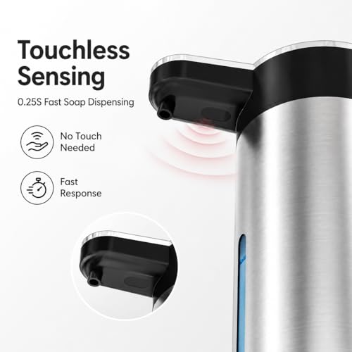 Automatic Liquid Soap Dispenser, Touchless Stainless Steel (Black, Liquid) | 13.5 oz Capacity, 4 Adjustable Levels, USB Rechargeable Liquid Soap Dispenser for Bathroom and Kitchen - color: Black, size: Liquid