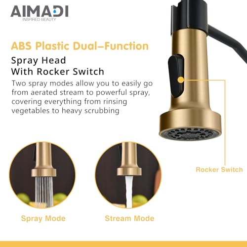 AIMADI Black Faucet Kitchen,Commercial Black Gold Kitchen Faucet Matte Black Modern Single Handle Kitchen Faucet with Pull Down Sprayer for Rv Farmhouse Camper - color: black gold