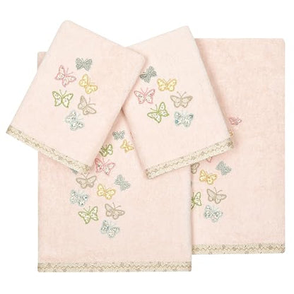 Frolic 4-Piece Luxury Towel Set, Calico Applique, Soft & Durable Turkish Cotton, Elegant Bathroom Ensemble, 2 Bath 2 Hand Towels, Blush - color: Blush, size: 2 Pcs Bath 2 Pcs Hand Towel