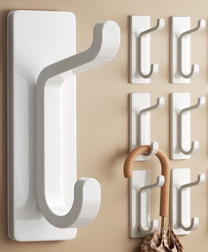 pickpiff 13LB Strong Stick-on Hooks for Coat & Towel, White 6 Pack - color: White, size: 6 Pack