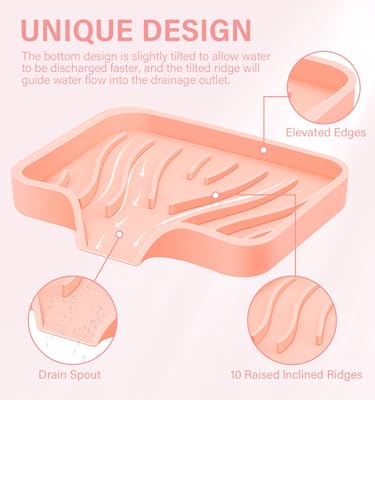 2PCS Self Draining Soap Holder,Silicone Soap Dish,Suitable for Kitchen,Bathroom,Shower,Bath Tub,Soap Container（Pink） - color: Pink