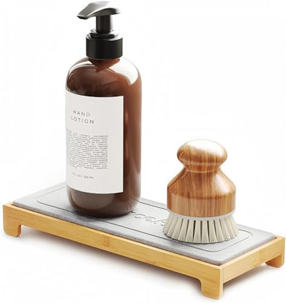 SpaceAid DryingNeat Instant Dry Sink Caddy Organizers, Kitchen Sponge Soap Holder Dispenser, Countertop Fast Drying Counter Tray Rack (Bamboo, Gray) - color: Gray