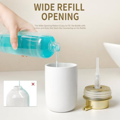 BosilunLife Lotion Pump Dispenser for Bathroom, Kitchen, Countertop | Hand Soap Dispenser Bathroom Ceramic Dish Liquid Soap Dispenser (White with Gold, Liquid Pump) - color: White&gold