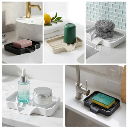 3 Pack Silicone Soap Holder, Self Draining Bar Soap Dish,Non-Slip Soft Soap Tray for Kitchen Sink Organizer, Shower & Bathroom Accessories, Keep Soap Dry, Fast Air Dry (Black, White, Beige)